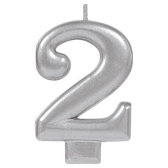 Silver Number 2 Molded Birthday Candle