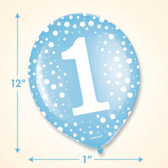 Blue 12" #1 Printed Latex Balloons - Bulk Pack