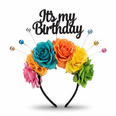 "It's My Birthday" Multicolour Floral Crown Headband