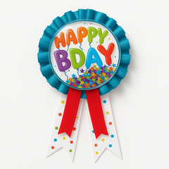 "Happy B-Day" Confetti Shaker Award Ribbon Badge