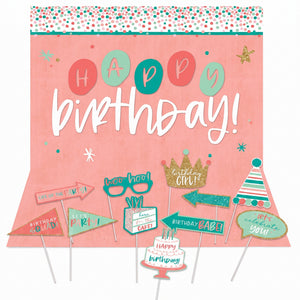 "Happy Cake Day" Birthday Scene Setter with Fun Photo Booth Props