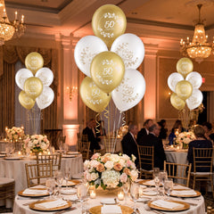 Elegant 50th Anniversary Latex Balloons, White & Gold, 12-Inch, 15-Pack