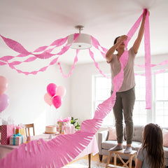 Bright Pink Fringe Crepe Streamer - 30 ft