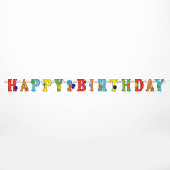 Colorful Happy Birthday Banner with Polka Dots and Party Horns