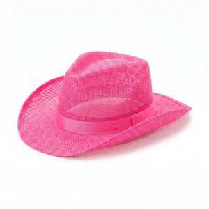Bright Pink Straw Cowboy Hat - Costume Accessory for Any Event
