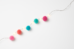 Vibrant Pom-Pom LED String Lights - 5 ft, 10 Colorful LEDs