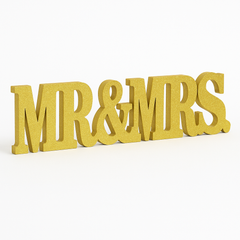 Glitter Gold "Mr & Mrs" Standing Block Sign for Weddings