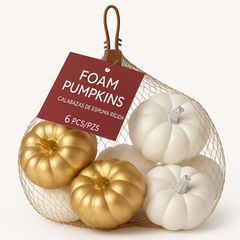Metallic Gold & White Mini Foam Pumpkins - 6 Pack