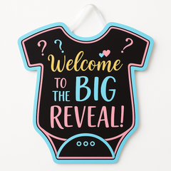 "Welcome to the Big Reveal" Onesie Hanging Sign, 14-Inch Gender Reveal Decoration