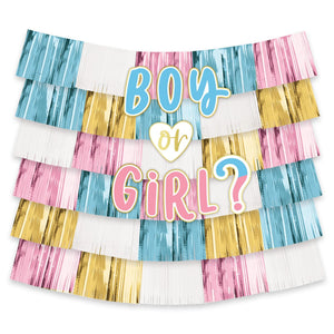 "Boy or Girl?" Deluxe Fringe Backdrop Kit for Gender Reveal