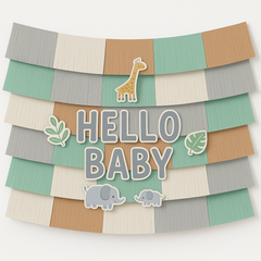 Jungle Baby Shower Deluxe Backdrop Kit with "Hello Baby" Fringe Garland