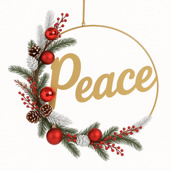 Faux Woodland Peace Wreath - Christmas Metallic Decoration