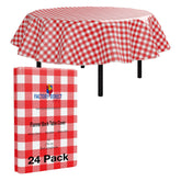 Red Gingham Flannel Backed Plastic Table Cover 70 In. Round | Case of 24