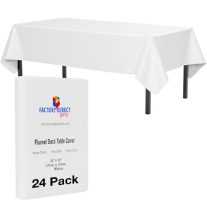 White Flannel Backed Plastic Table Cover 54 In. x 70 In. | Case of 24