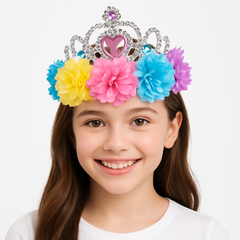 Pastel Party Floral Metallic Tiara Crown for Birthdays