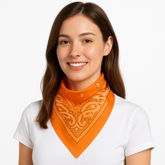 Neon Orange Paisley Bandana - Versatile Costume Accessory