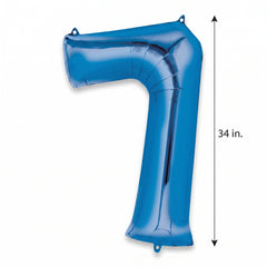 Blue Number 7 Foil Helium Balloon - 34 Inches