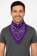 Vibrant Paisley Purple Bandana - 20" Square