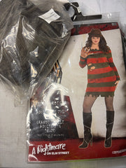 Women's A Nightmare on Elm StreetFreddy Krueger Black/Red Striped Dress with Hat & Gloves Halloween Costume, Assorted Sizes