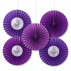 Purple Paper Fan Decorations - 5 Inch, 5-Pack