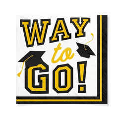 "Way to Go!" Yellow Graduation Beverage Napkins - 40 Pack - 5 In. X 5 In.