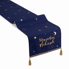 "Ramadan Mubarak" Navy & Gold Table Runner - 14x72-in Fabric Decoration