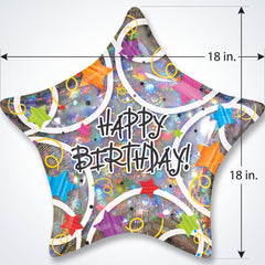 Star Shaped Holographic Happy Birthday Foil Balloon - 18 Inch