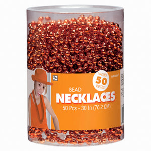 Orange Bead Necklace Pack - 50 Pieces, 30-Inch Length