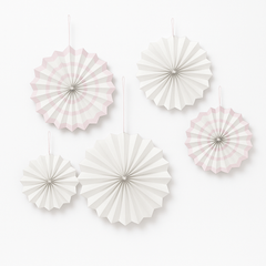 White Paper Fan Decorations, 7-Inch, 5-Pack for Any Occasion