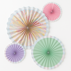 Colorful Marble Pastel Fan Decorations - 15-Inch, 4-Pack