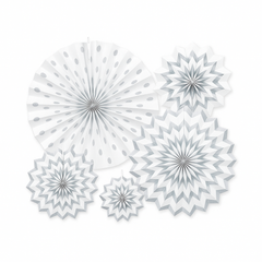 White Glitter Paper Fan Decorations - Set of 4