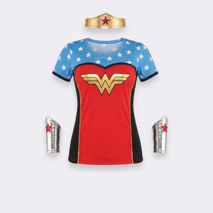 Women's Wonder Woman Superhero Costume T-Shirt - Red/Blue Large - Adult L
