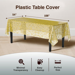 Gold Lace Plastic Table Cover - 54 In. x 108 In.