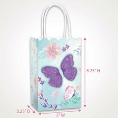 Butterfly Flutter Glitter Kraft Gift Bags, 8-Pack