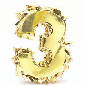 Metallic Gold Number 3 Mini Piñata Decoration, 6-Inch