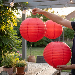 Vibrant Red Round Paper Lanterns, 9.5-Inch, 3-Pack