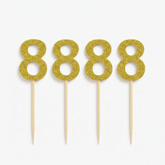 Glitter Gold Number 8 Cake Picks, 7-Inch, 4-Pack