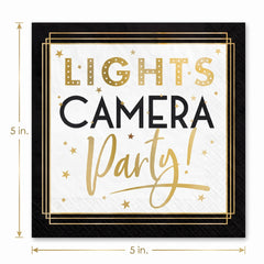 Hollywood Awards Night Beverage Napkins - "Lights Camera Party!" Theme, 40-Pack - 5 In. X 5 In.