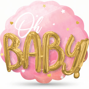 Oh Baby Pink & Gold Foil Super Shape Balloon