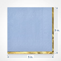 Elegant Blue Beverage Napkins with Gold Foil Accent - 5 In. X 5 In.