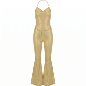 Glamorous Gold Metallic Disco Jumpsuit - Adult L/XL