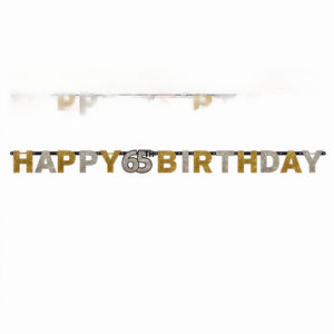 Prismatic 65th Birthday Banner - Gold, Silver & Black