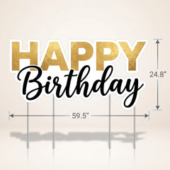 Black and Gold "Happy Birthday" Glitter Yard Sign with Stakes
