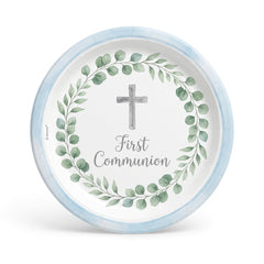 First Communion Blue Paper Dinner Plates, 10-Inch, 20 Pack - 10 in.