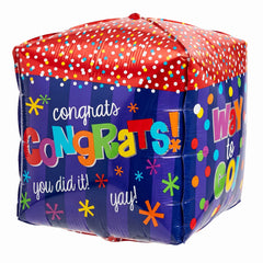 15" Geometric Congratulations Foil Balloon Cube