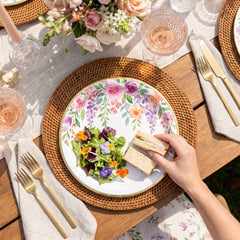 Romantic Floral 10.5" Round Paper Plates with Gold Trim - 8 Pack