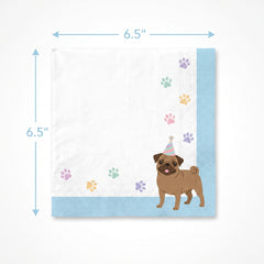 Playful Pug Party Lunch Napkins - 6.5 In. x 6.5 In.