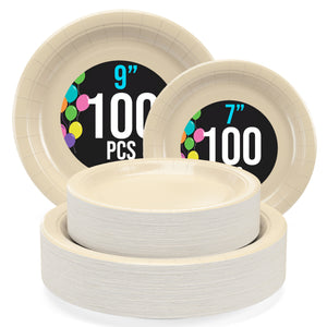 9 & 7 Inch. Ivory Paper Plates Combo - 200 Pack (100 of each)