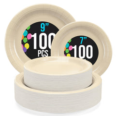 9 & 7 Inch. Ivory Paper Plates Combo - 200 Pack (100 of each)