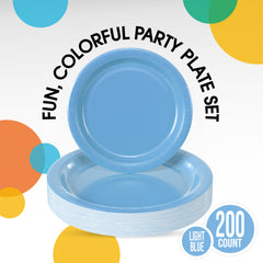 9 & 7 Inch. Light Blue Paper Plates Combo - 200 Pack (100 of each)